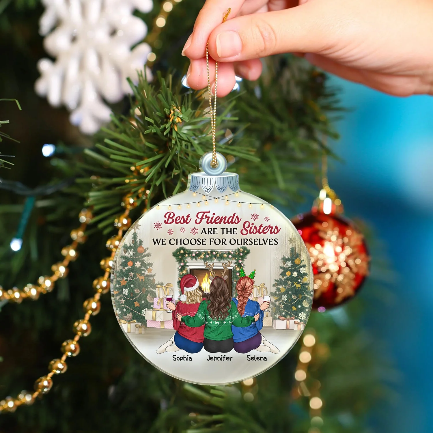 Best Friends Are The Sisters We Choose For Ourselves - Christmas Gift For Besties, Sisters - Personalized Custom Shaped Acrylic Ornament - Image 4