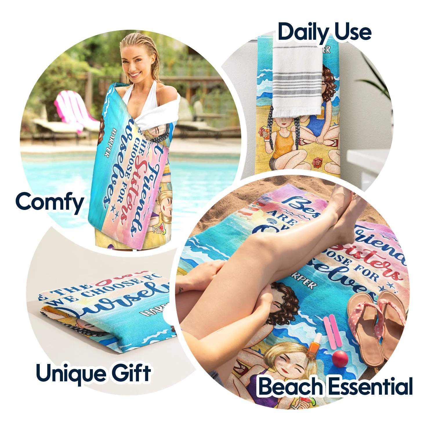 Best Friends Are The Sisters We Choose For Ourselves - Gift For BFF, Besties, Beach, Travel Lovers - Personalized Beach Towel - Image 5