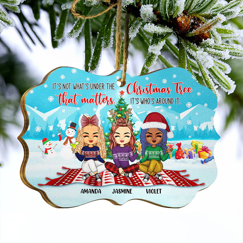 Best Friends Around The Christmas Tree - Christmas Gift For BFF Besties And Siblings - Personalized Custom Wooden Ornament - Image 3