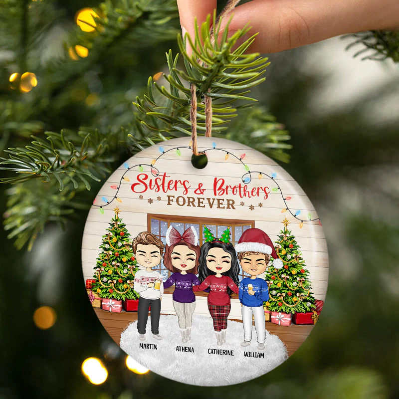 Best Friends Besties Forever - Christmas Gift For Siblings And Colleagues - Personalized Custom Circle Ceramic Ornament - Image 2