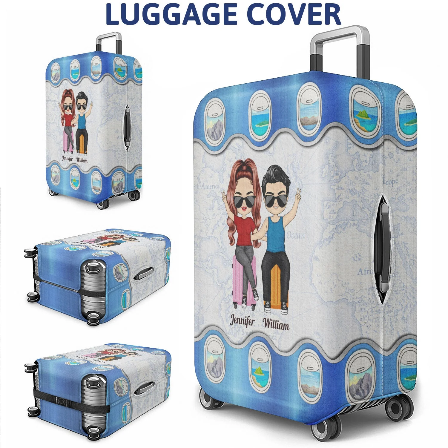 Best Friends Catch Flights Not Feelings - Gift For Traveling Lovers, BFF Besties, Family, Siblings, Couples - Personalized Custom Luggage Cover - Image 3