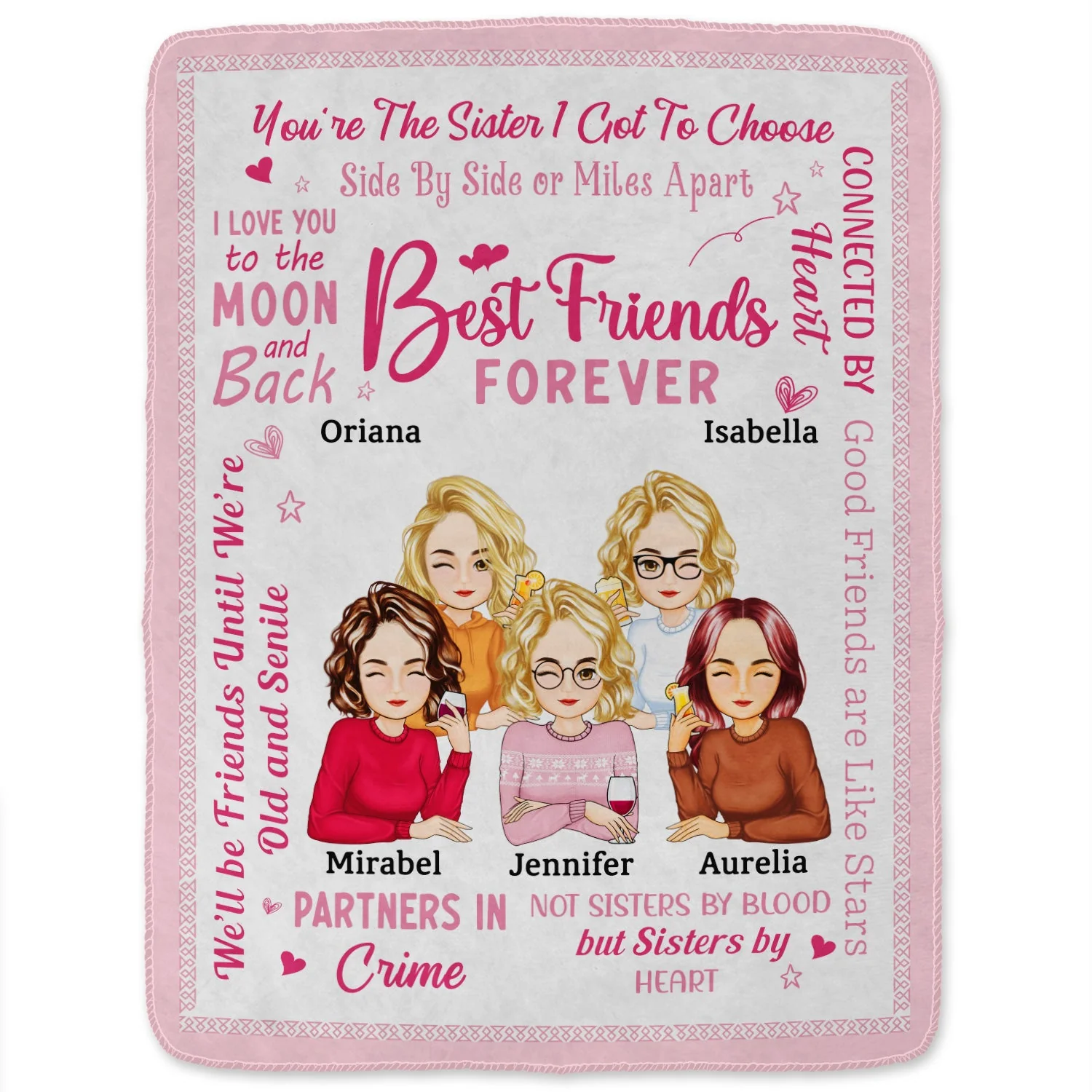 Best Friends Forever Connected By Heart Cartoon - Loving Gifts For Besties - Personalized Fleece Blanket - Image 2