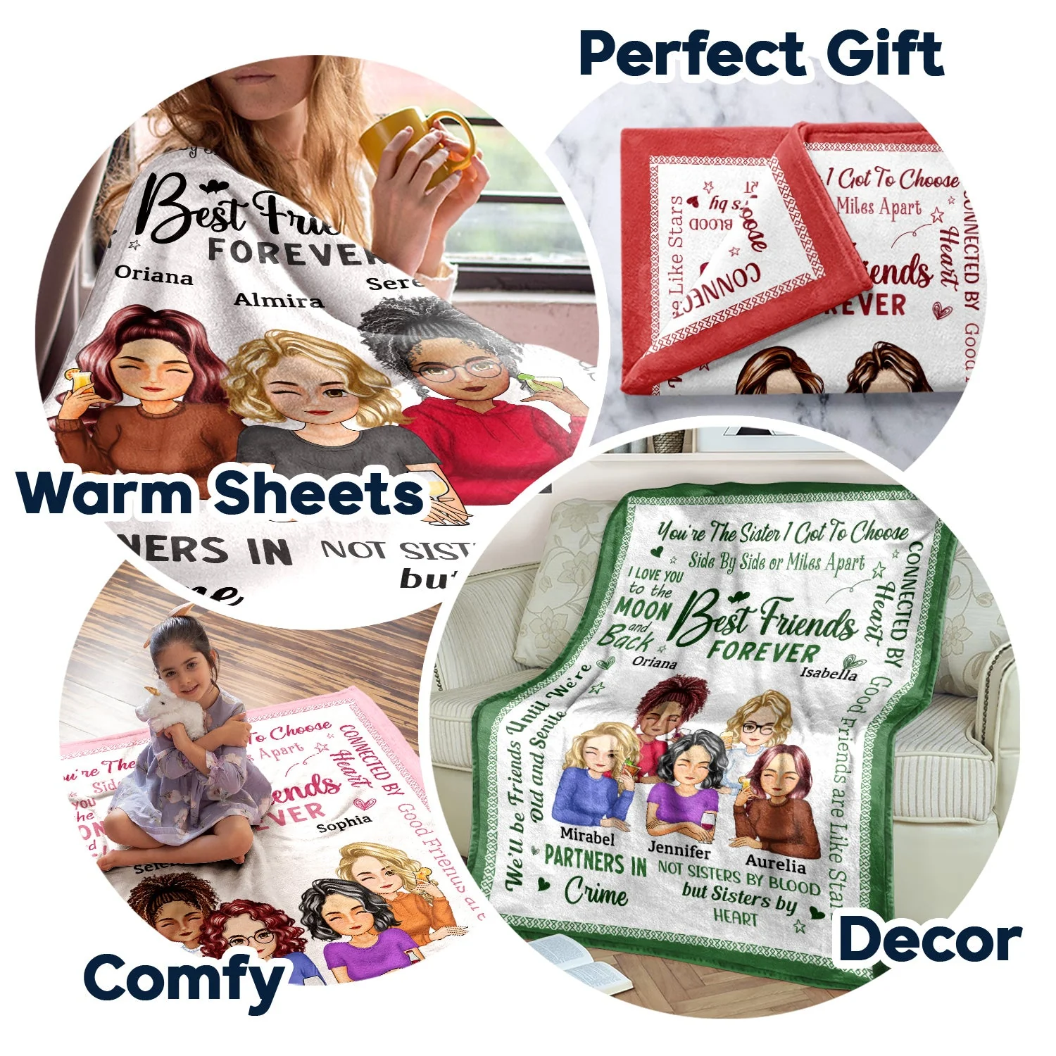 Best Friends Forever Connected By Heart Cartoon - Loving Gifts For Besties - Personalized Fleece Blanket - Image 7