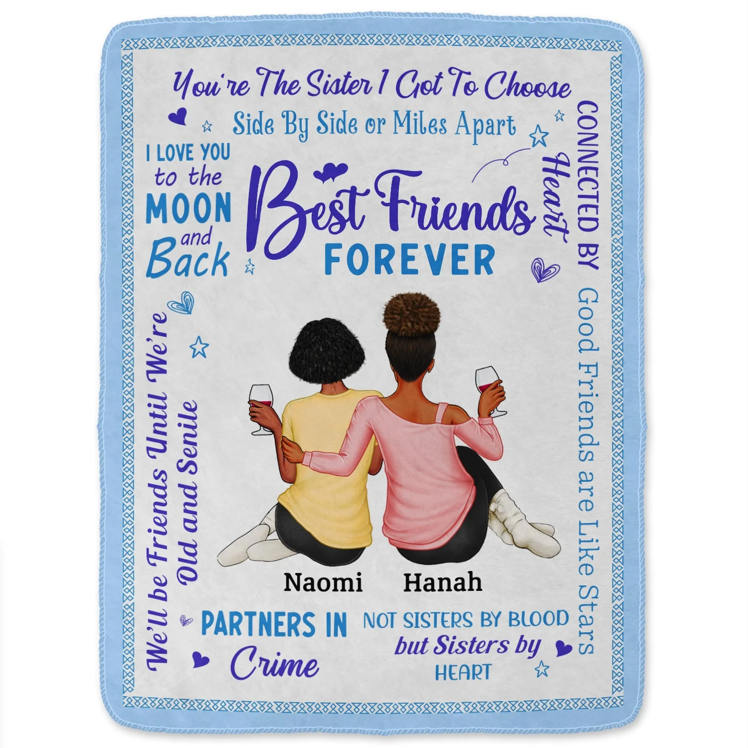 Best Friends Forever Connected By Heart - Loving Gifts For Besties - Personalized Fleece Blanket - Image 2