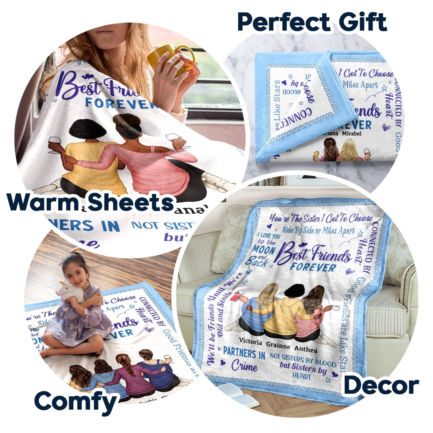Best Friends Forever Connected By Heart - Loving Gifts For Besties - Personalized Fleece Blanket - Image 7