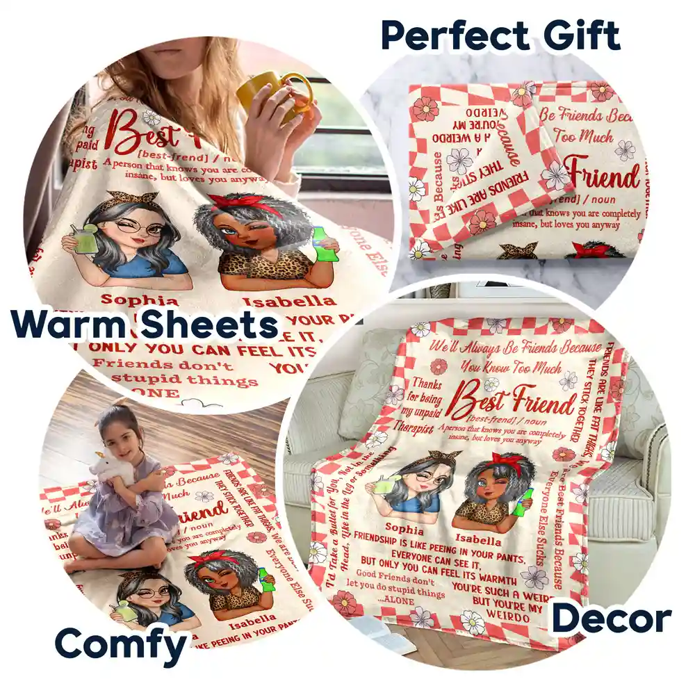 Best Friends Forever Connected By Heart - Personalized Fleece Blanket, Sherpa Blanket - Image 5