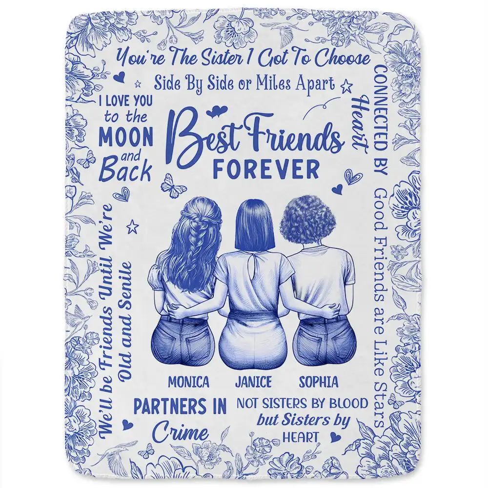 Best Friends Forever Connected By Heart Toile - Personalized Fleece Blanket, Sherpa Blanket - Image 2