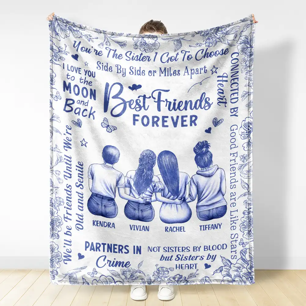 Best Friends Forever Connected By Heart Toile - Personalized Fleece Blanket, Sherpa Blanket - Image 3