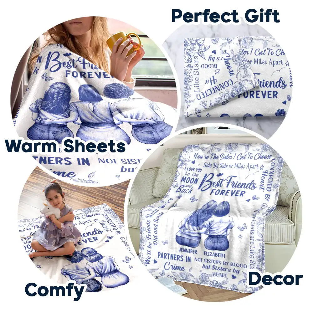 Best Friends Forever Connected By Heart Toile - Personalized Fleece Blanket, Sherpa Blanket - Image 7