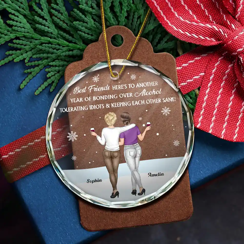 Best Friends Here's To Another Year Of Us - Personalized Circle Glass Ornament - Image 5