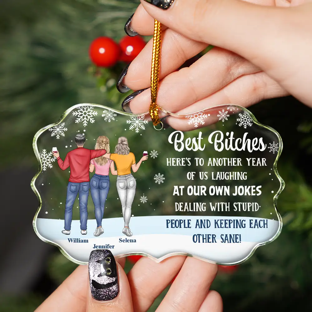 Best Friends Here's To Another Year Of Us - Personalized Medallion Glass Ornament - Image 2