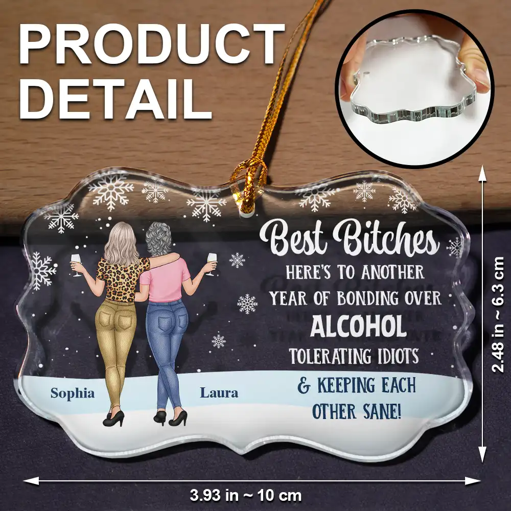 Best Friends Here's To Another Year Of Us - Personalized Medallion Glass Ornament - Image 5