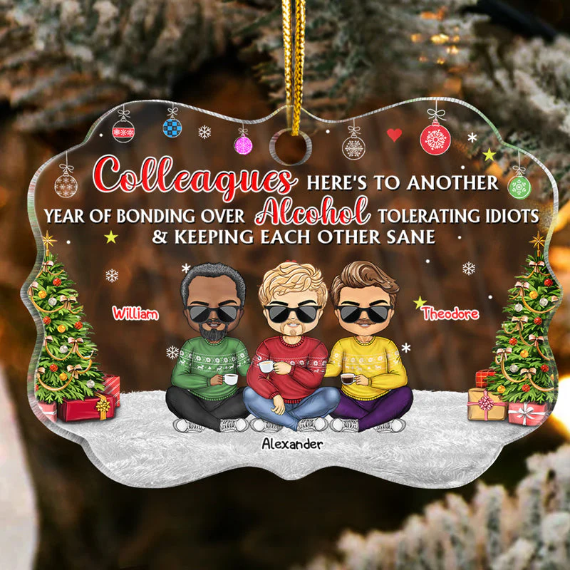 Best Friends Keeping Each Other Sane - Christmas Gift For BFF And Colleagues - Personalized Custom Medallion Acrylic Ornament - Image 3