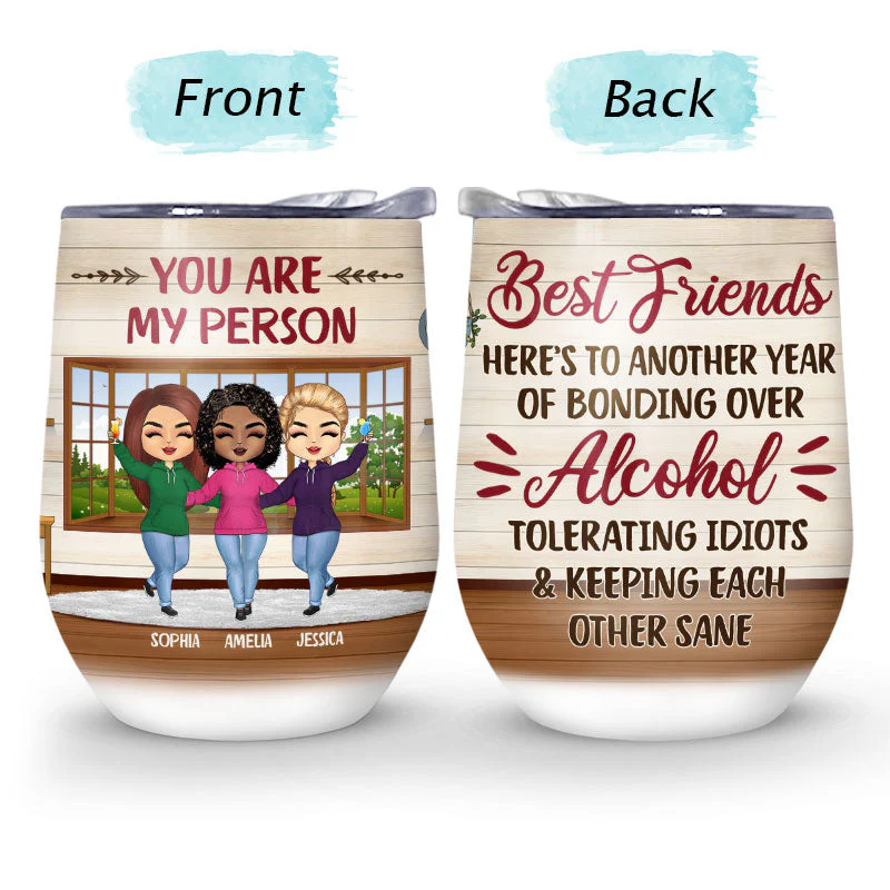 Best Friends Keeping Each Other Sane - Gift For BFF And Colleagues - Personalized Custom Wine Tumbler - Image 4