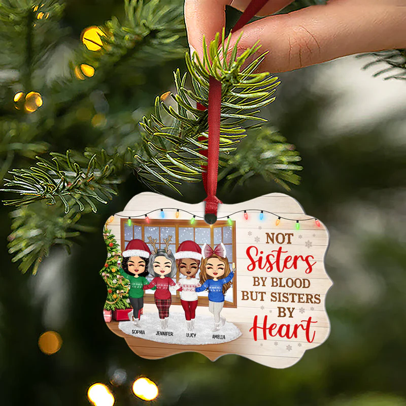 Best Friends Not Sisters By Blood But Sisters By Heart  - Christmas Gift For BFF - Personalized Custom Aluminum Ornament - Image 2