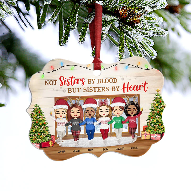 Best Friends Not Sisters By Blood But Sisters By Heart  - Christmas Gift For BFF - Personalized Custom Aluminum Ornament - Image 3