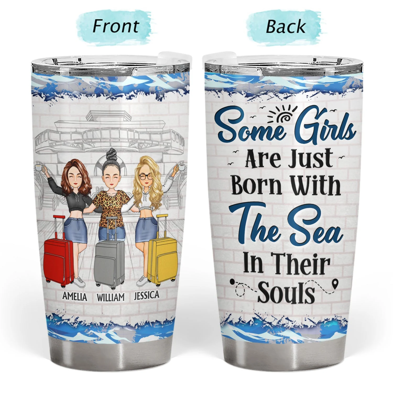 Best Friends Oh Ship! It's A Girls trip - Gift For Travel Lovers - Personalized Custom Tumbler - Image 3