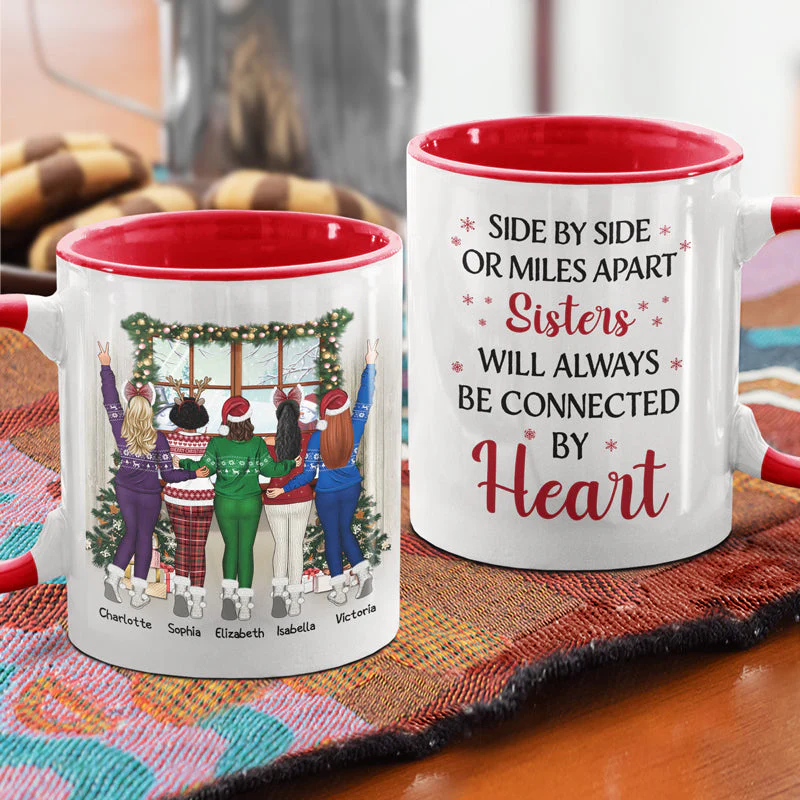 Best Friends Side By Side Or Miles Apart - Christmas Gift For BFF, Sisters - Personalized Custom Accent Mug - Image 4