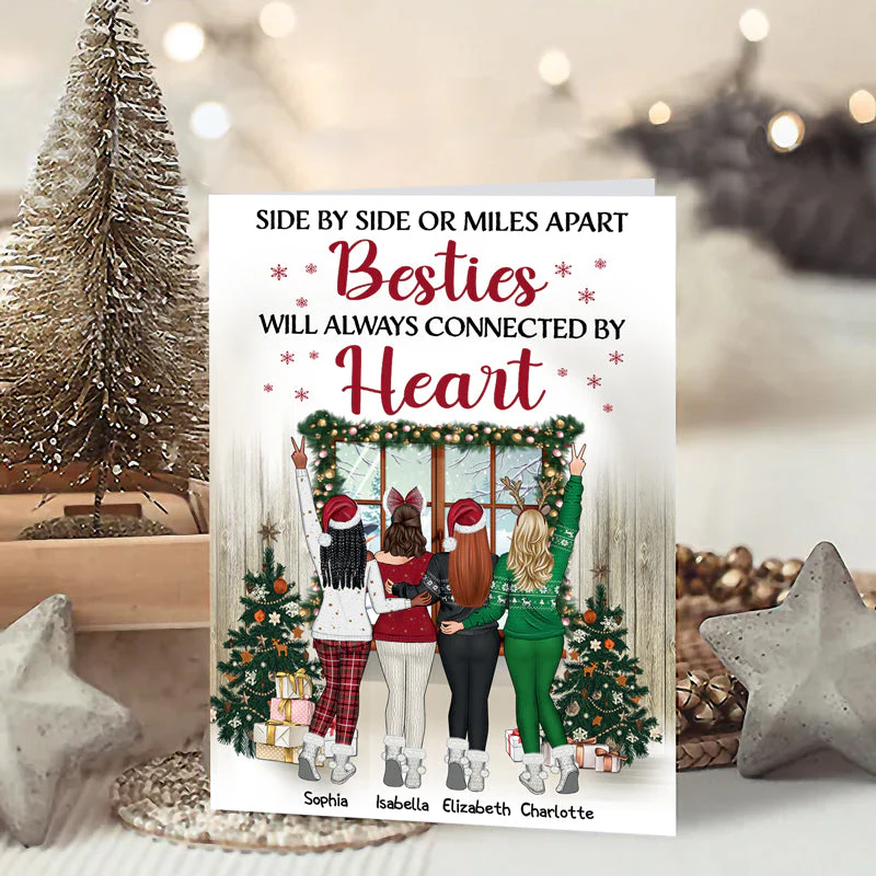 Best Friends Side By Side Or Miles Apart - Christmas Gift For BFF, Sisters - Personalized Custom Folded Greeting Card - Image 4
