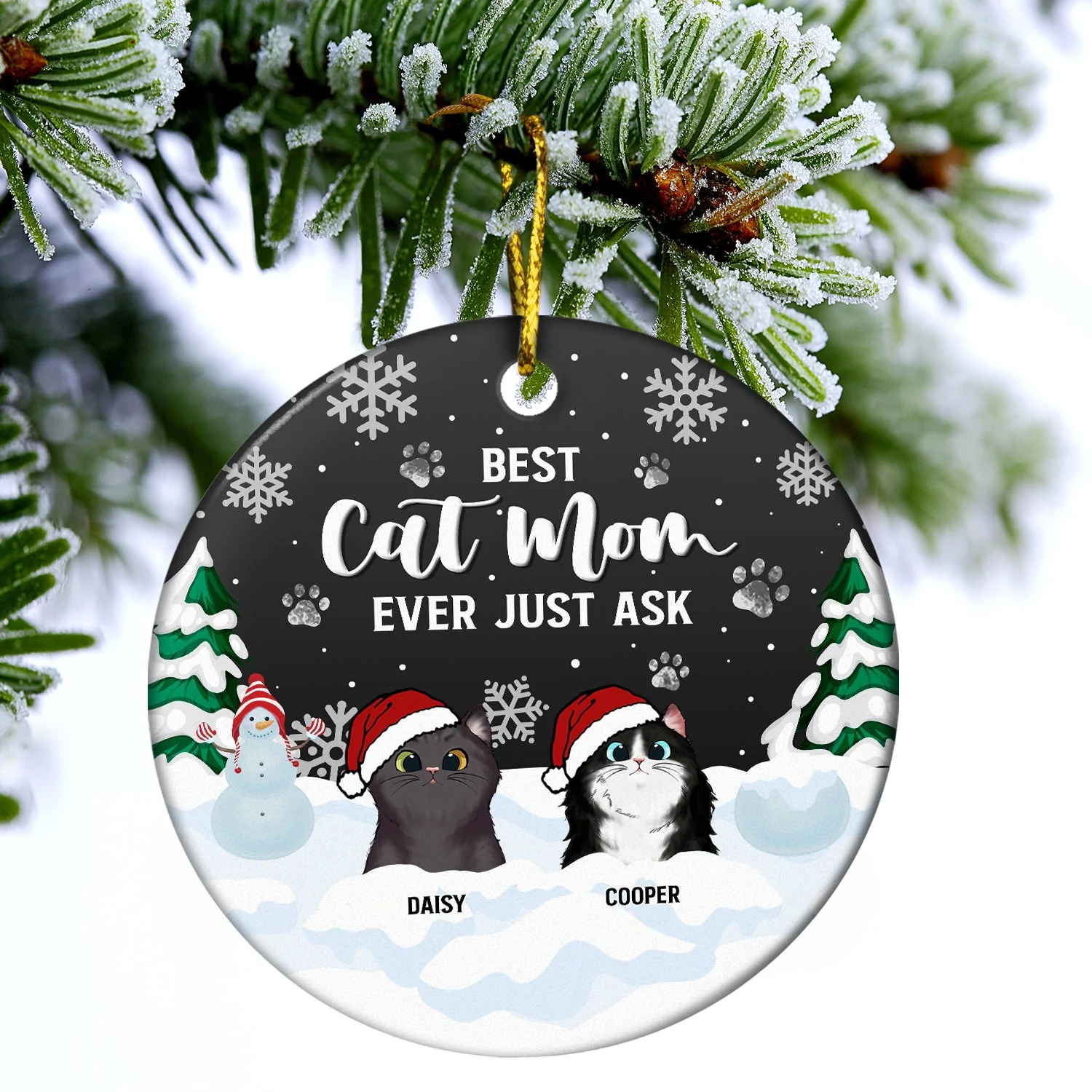 Best Fur Mom Dad Ever Just Ask - Christmas Gift For Dog & Cat Lovers - Personalized Custom Circle Ceramic Ornament - Image 3