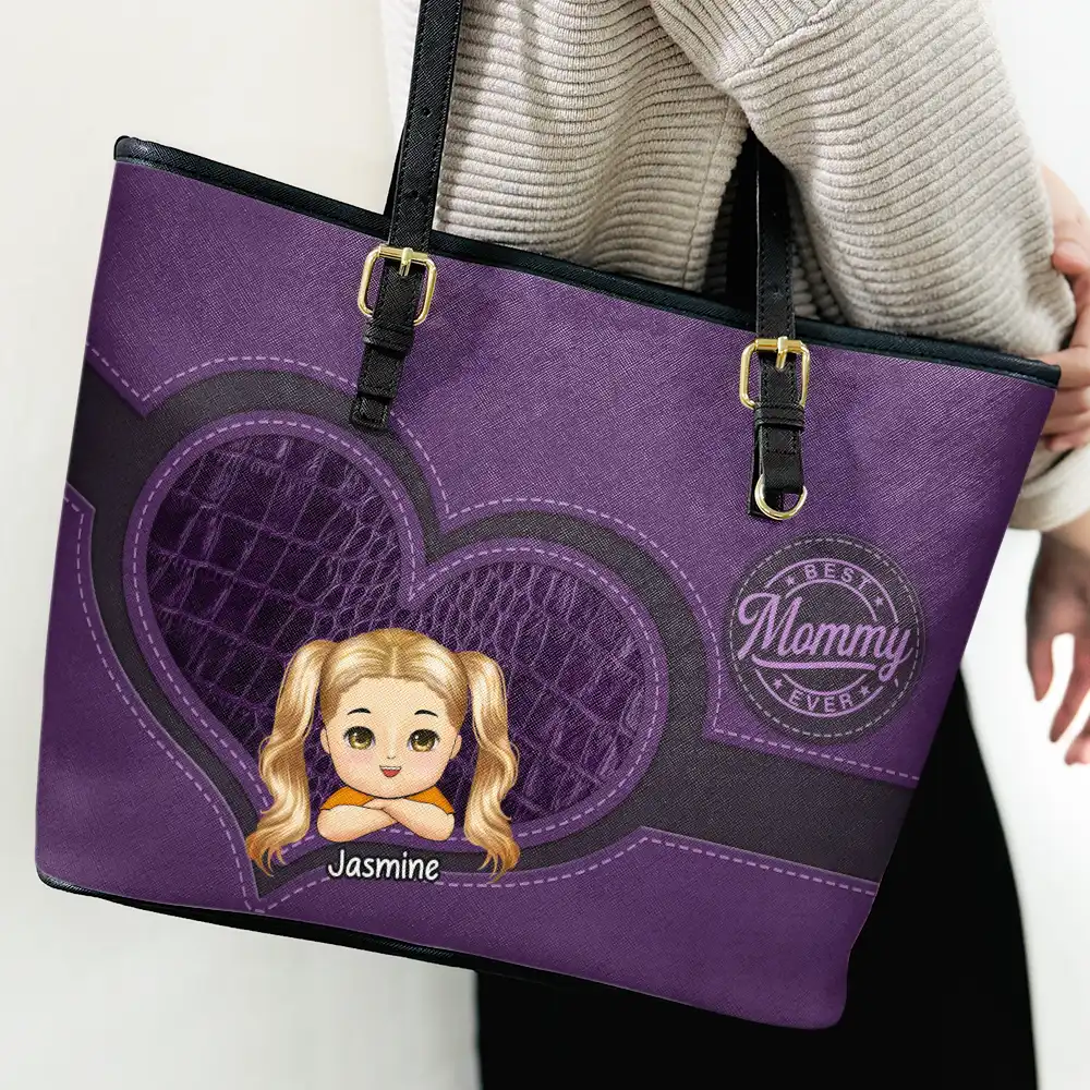 Best Mom Ever - Personalized Leather Tote Bag - Image 3