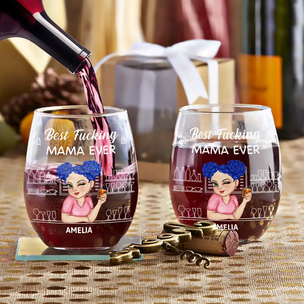 Best Mom Ever - Personalized Stemless Wine Glass - Image 3