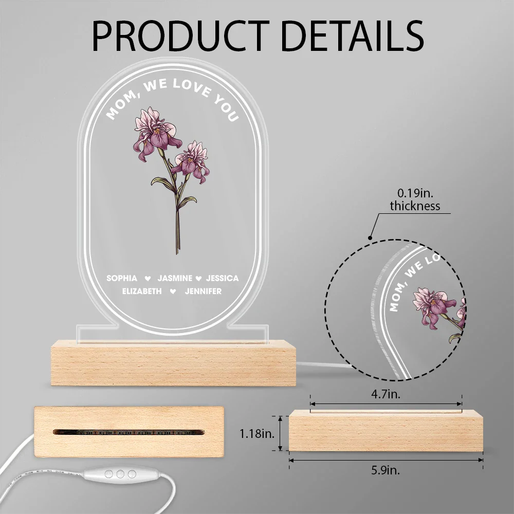 Best Mom Ever We Love You Birth Month Flower - Personalized 3D Led Light Wooden Base - Image 4