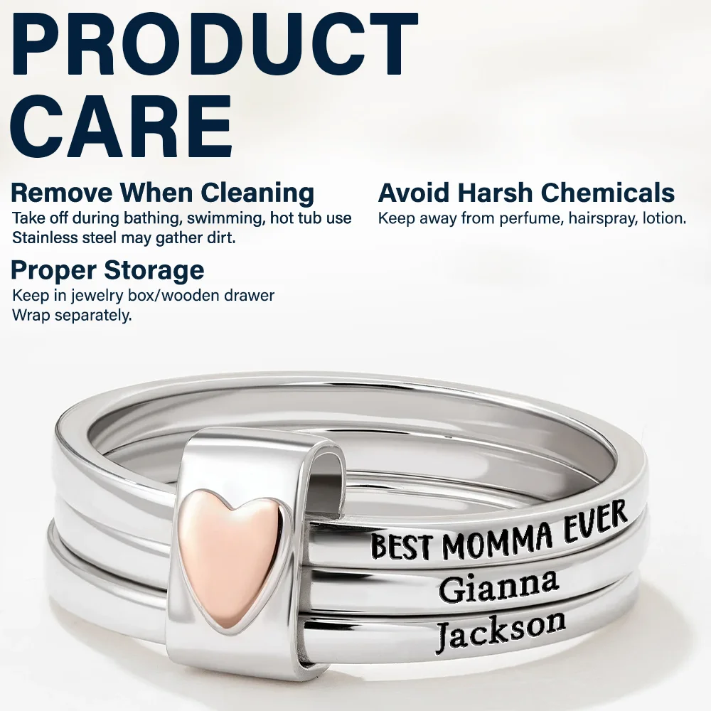 Best Mom Grandma Ever - Personalized Heart Stacking Rings - Image 4