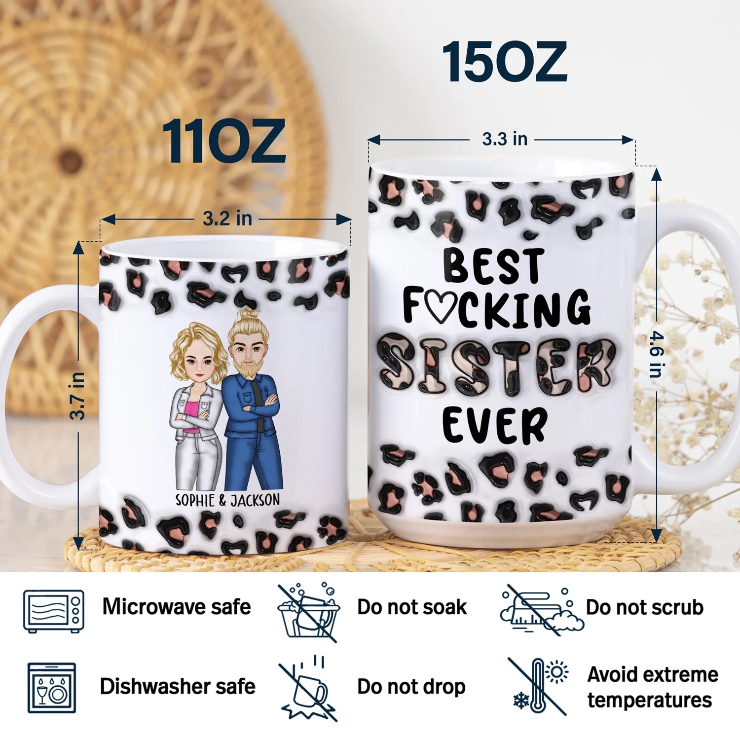 Best Sister Ever - Gift For Siblings - 3D Inflated Effect Printed Mug, Personalized White Edge-to-Edge Mug - Image 5
