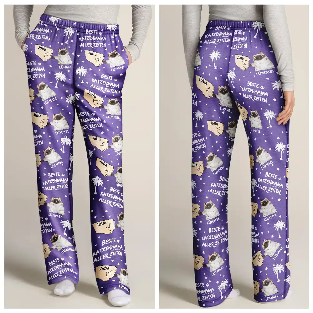 Bester Katzenpapa Aller Zeiten - Personalisierte Pyjamahose - Image 3