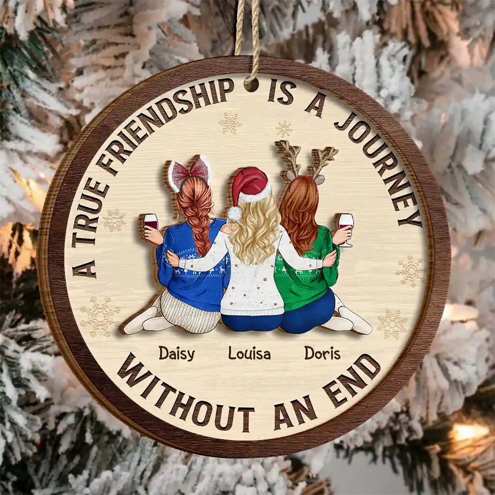 Bestie A True Friendship Is A Journey Without An End - Personalized 2-Layered Wooden Ornament - Image 3