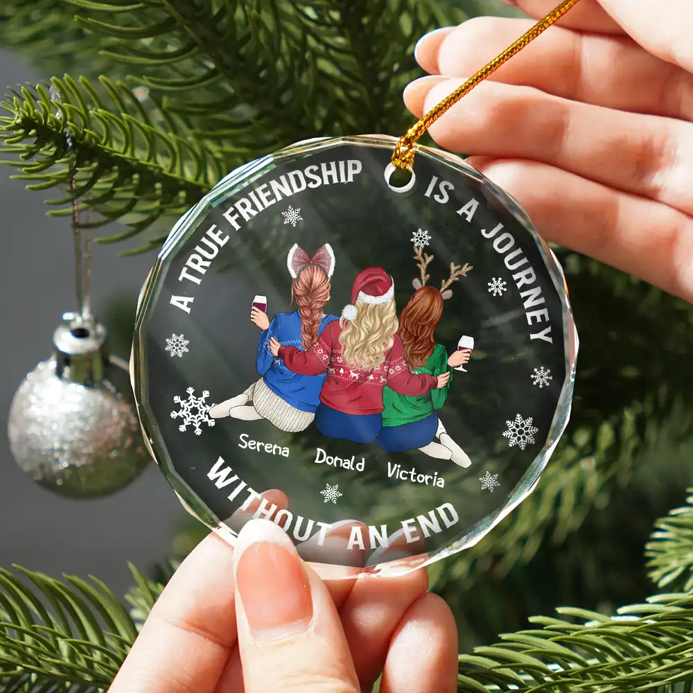Bestie A True Friendship Is A Journey Without An End - Personalized Circle Glass Ornament - Image 2