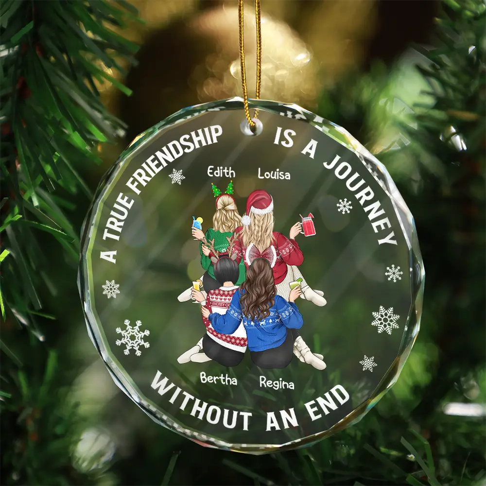 Bestie A True Friendship Is A Journey Without An End - Personalized Circle Glass Ornament - Image 3