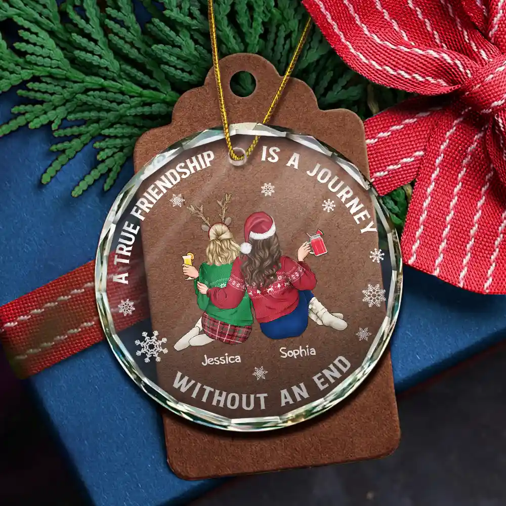Bestie A True Friendship Is A Journey Without An End - Personalized Circle Glass Ornament - Image 5