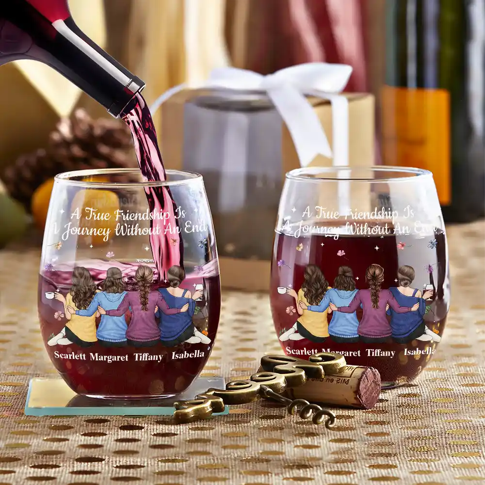 Bestie A True Friendship Is A Journey Without An End - Personalized Stemless Wine Glass - Image 3