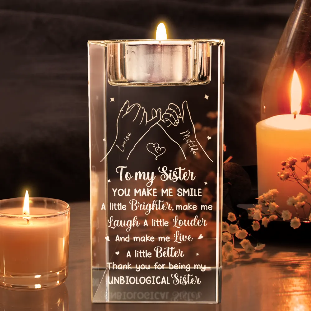 Bestie Because Of You I Laugh A Little Harder - Personalized Crystal Candle Holder - Image 2