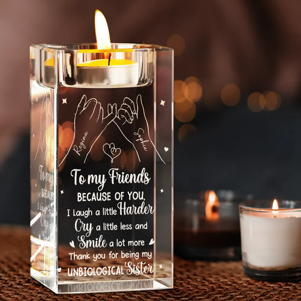 Bestie Because Of You I Laugh A Little Harder - Personalized Crystal Candle Holder - Image 3