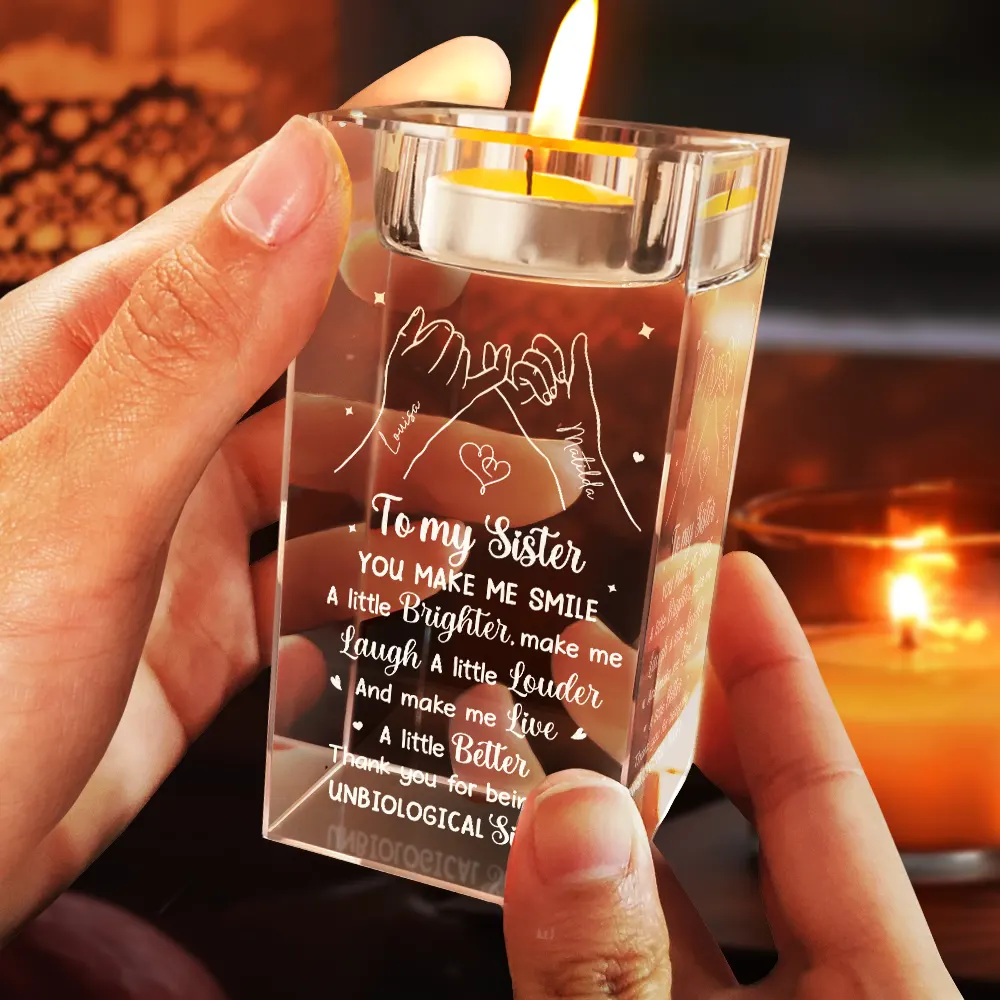 Bestie Because Of You I Laugh A Little Harder - Personalized Crystal Candle Holder - Image 4