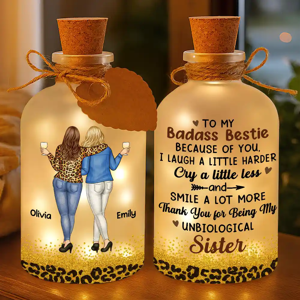 Bestie Because Of You I Laugh A Little Harder - Personalized Short Bottle Light - Image 3