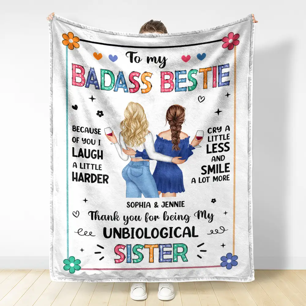 Bestie Because Of You - Personalized Fleece Blanket, Sherpa Blanket - Image 3
