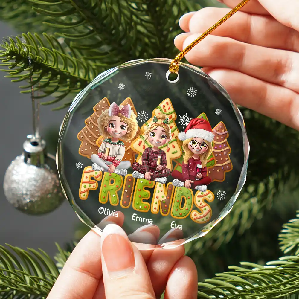 Bestie Cake Cookie Tree - Personalized Circle Glass Ornament - Image 2