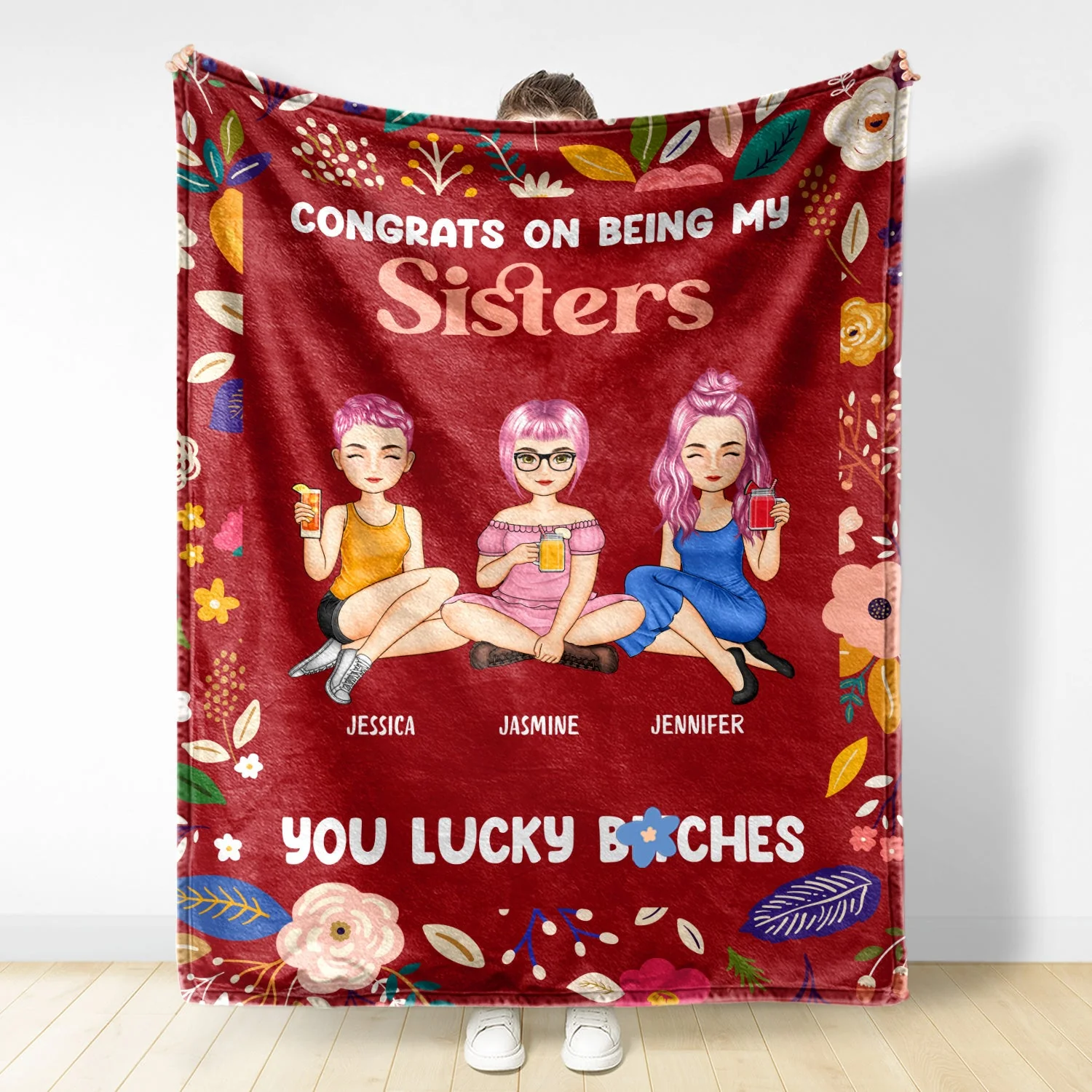 Bestie Cartoon Congrats On Being My Bestie - Gift For Bestie - Personalized Fleece Blanket - Image 2