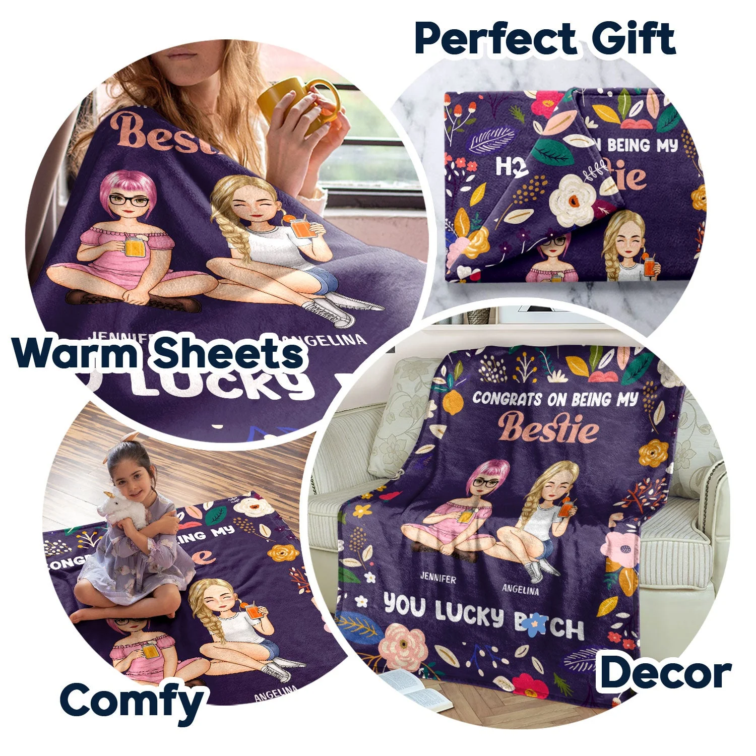 Bestie Cartoon Congrats On Being My Bestie - Gift For Bestie - Personalized Fleece Blanket - Image 5