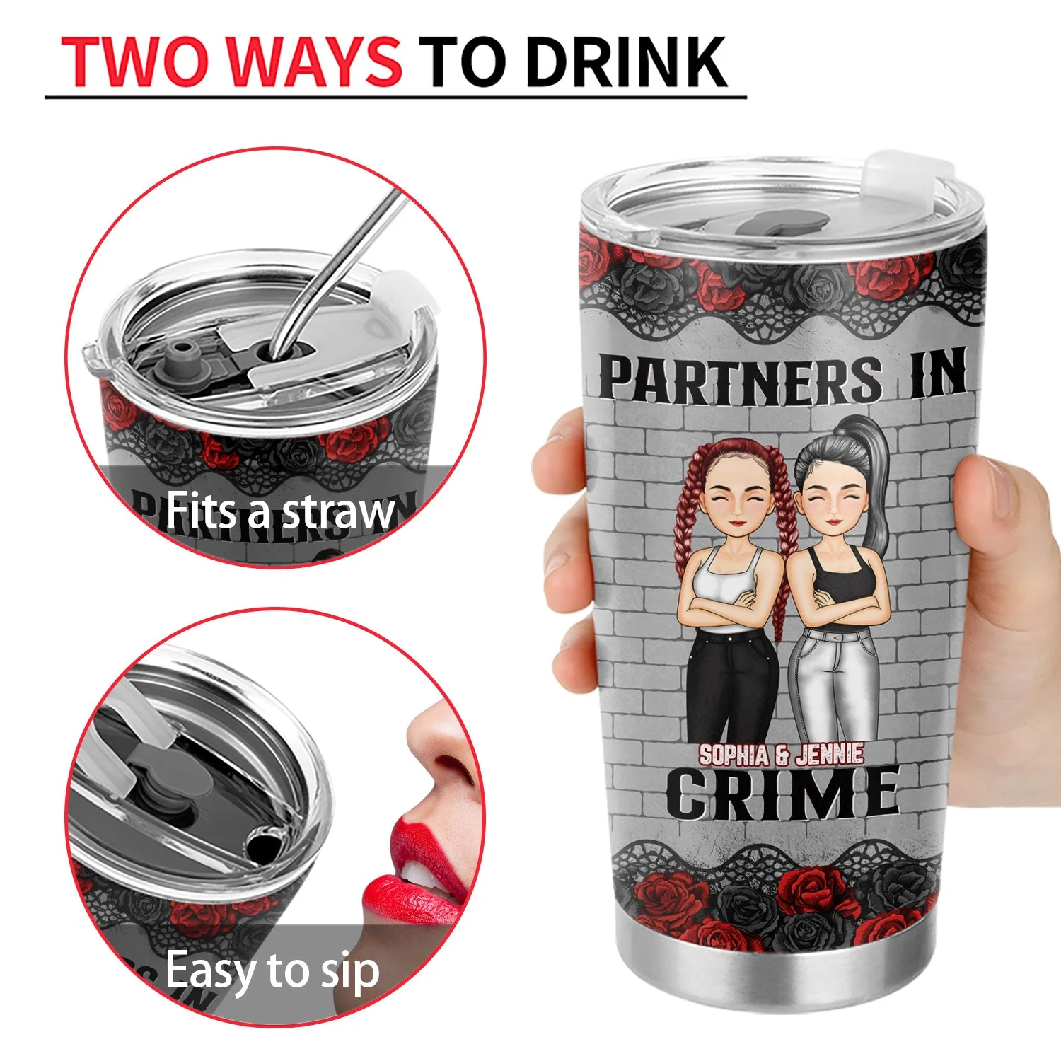 Bestie Cartoon Partners In Crime If We Get Caught Black Ver - Gift For Bestie - Personalized Custom Tumbler - Image 4