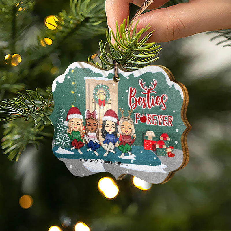 Bestie Christmas Bestie Forever - Christmas Gift For BFF - Personalized Custom Wooden Ornament - Image 2