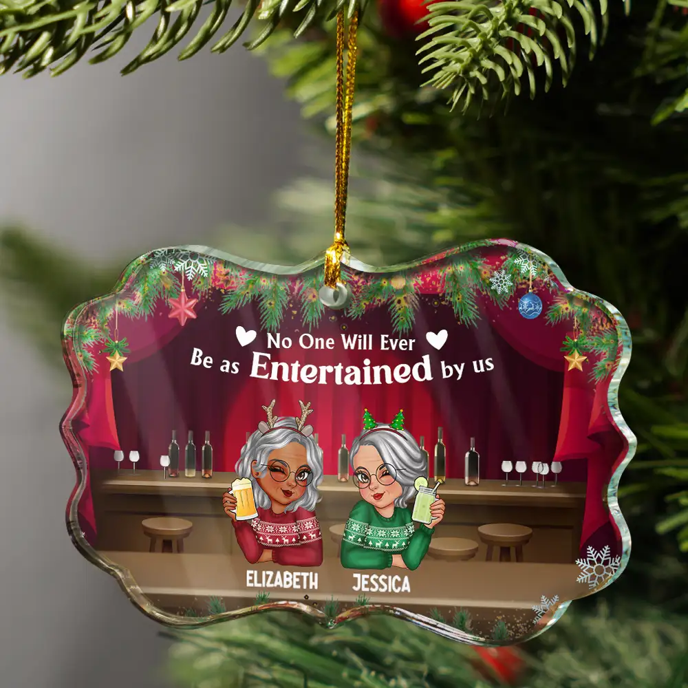 Bestie Entertained By Us - Personalized Medallion Glass Ornament - Image 3