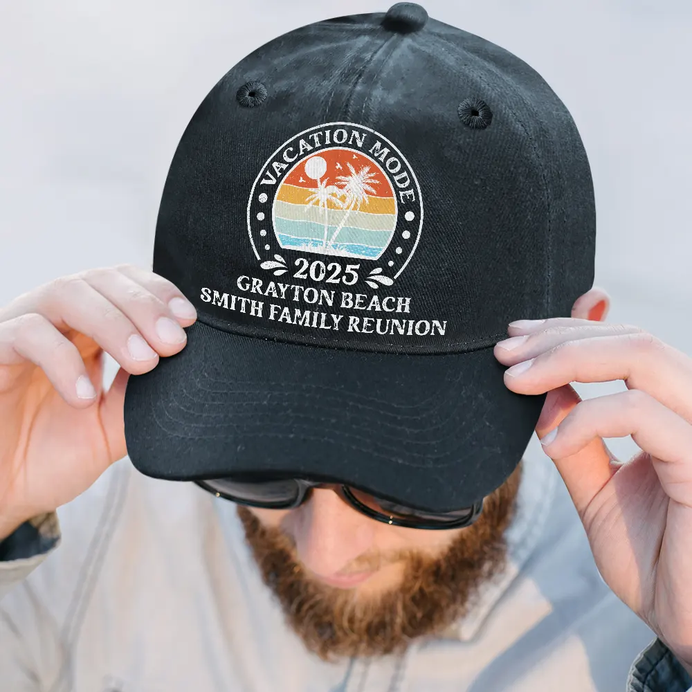 Bestie Family Vacation - Personalized Vintage Washed Denim Cap - Image 2