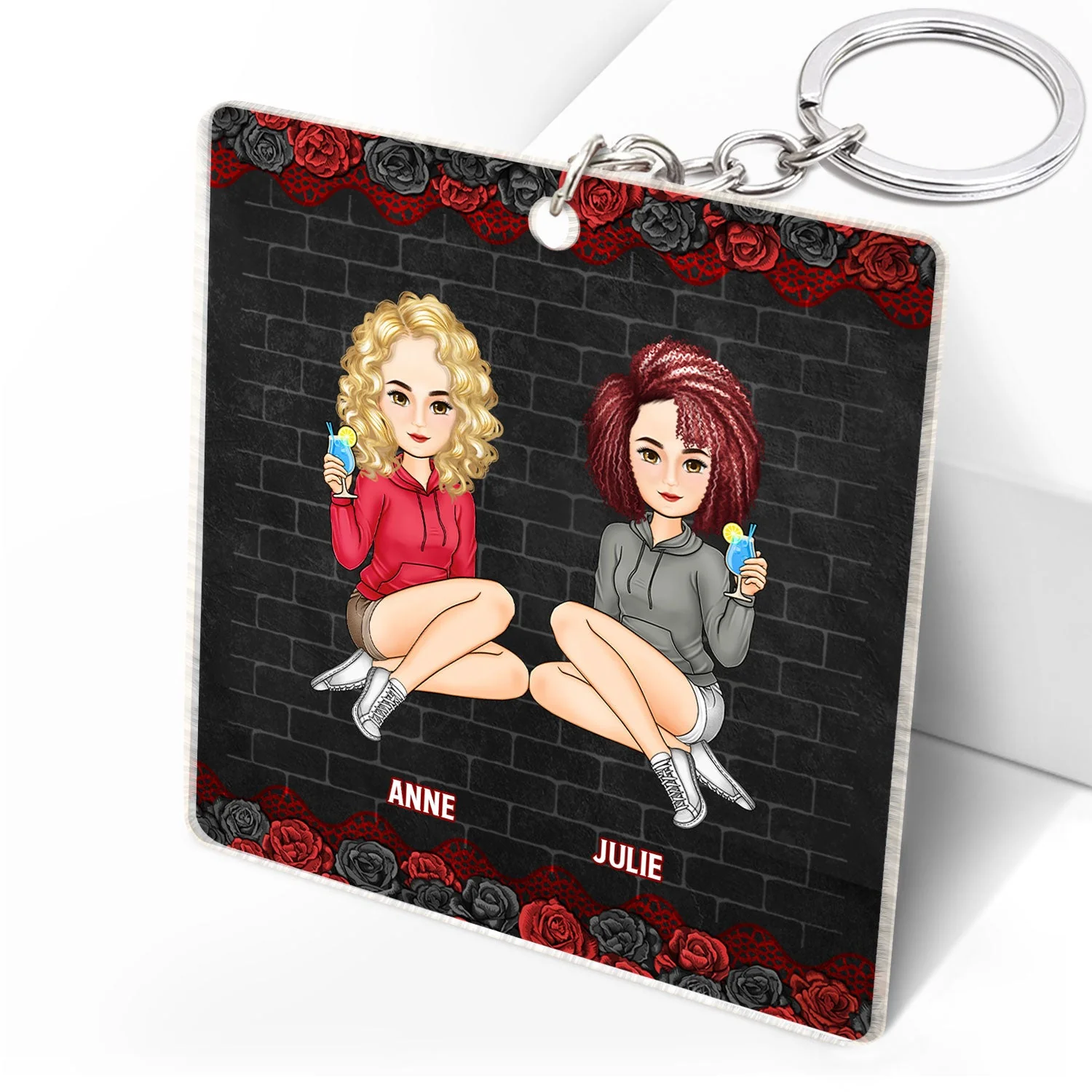 Bestie Fashion Black Rose Congrats On Being My Bestie - Gift For Bestie - Personalized Acrylic Keychain - Image 2