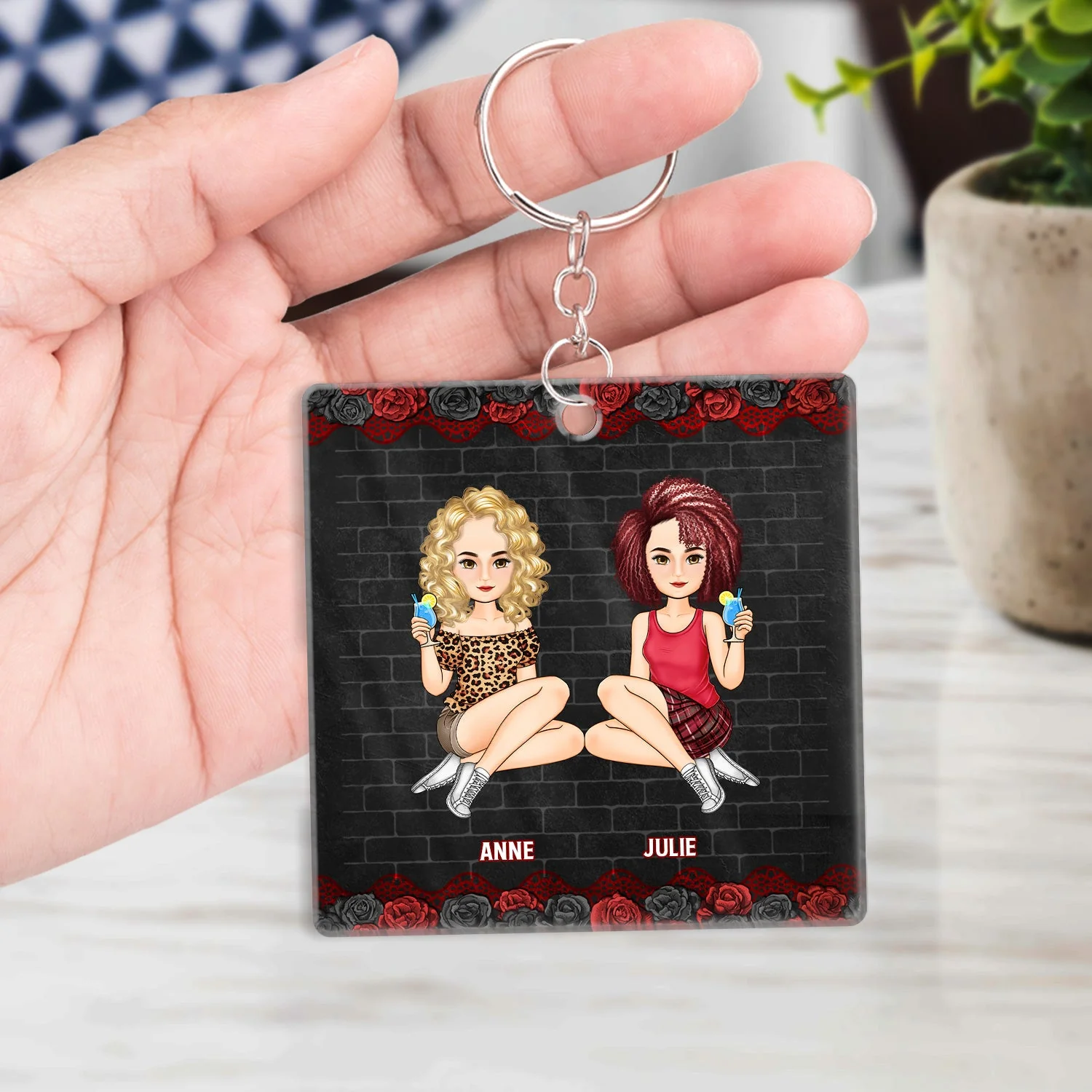 Bestie Fashion Black Rose Congrats On Being My Bestie - Gift For Bestie - Personalized Acrylic Keychain - Image 4