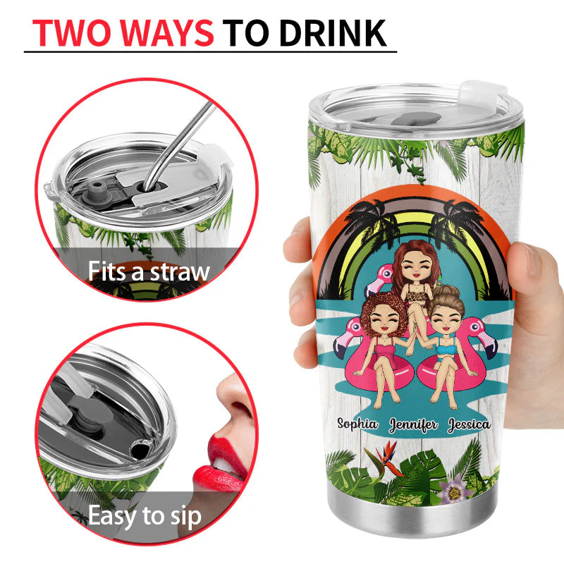 Bestie Flamingo Float Hangovers Are Temporary - Personalized Custom Tumbler - Image 4